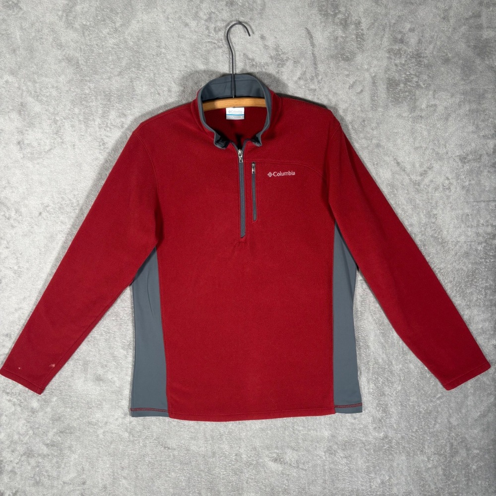 Columbia Mens 1/4 Zip Fleece Pullover AM1505 Red Gray Size M Pocket Outdoors